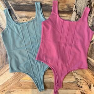 NWT, Francesca's Pair of Mauve & Sage Scoop Neck Tank Bodysuit, Women's Medium